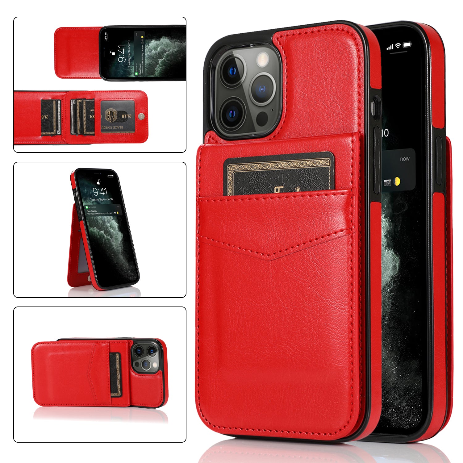 Lædercoated TPU Kickstand Cover til iPhone 12 Pro Max Kortholder Mobiltelefon Cover Lædercoated TPU Kickstand Cover til iPhone 12 Pro Max Kortholder Mobiltelefon Cover